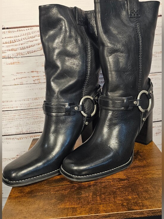 Free People Shoes - Free People Hayden Harness Leather Heeled Boots Size 8.5 Black Mid Calf NIB